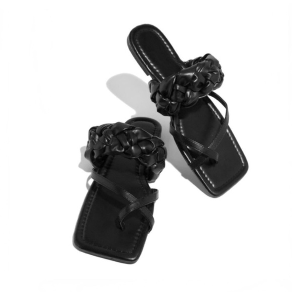Braided Square Toe Sandals in White - Picture 4 of 6